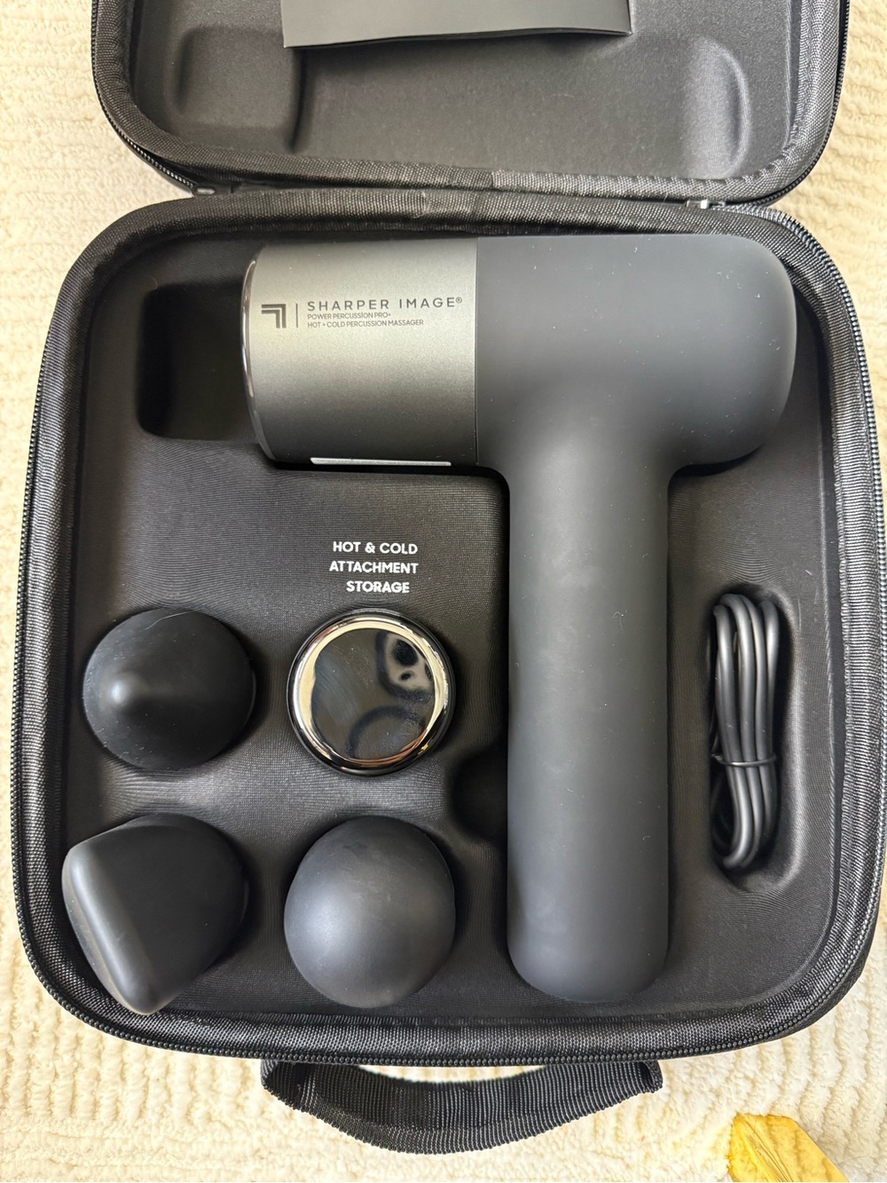 Sharper Image Power Percussion Pro+ Hot & Cold Massage Gun w/ Case & Attachments